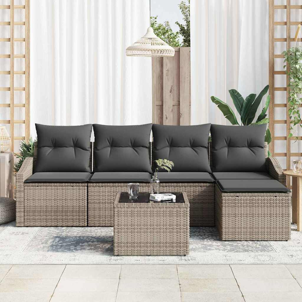 Set di divani con cuscino 6 pcs Grigio chiaro polyrattan | homemem39