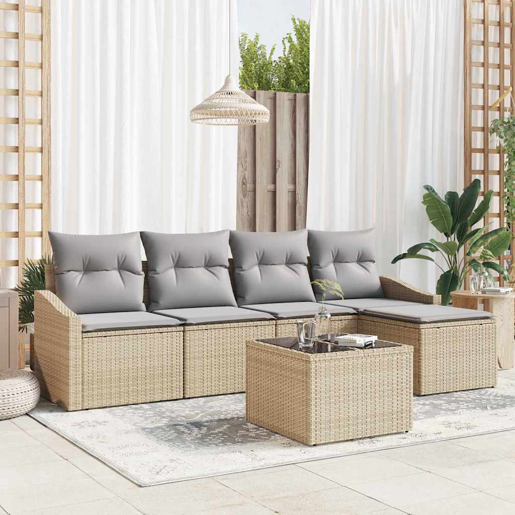 Set di divani 6 pcs Beige e Grigio Chiaro polyrattan | homemem39