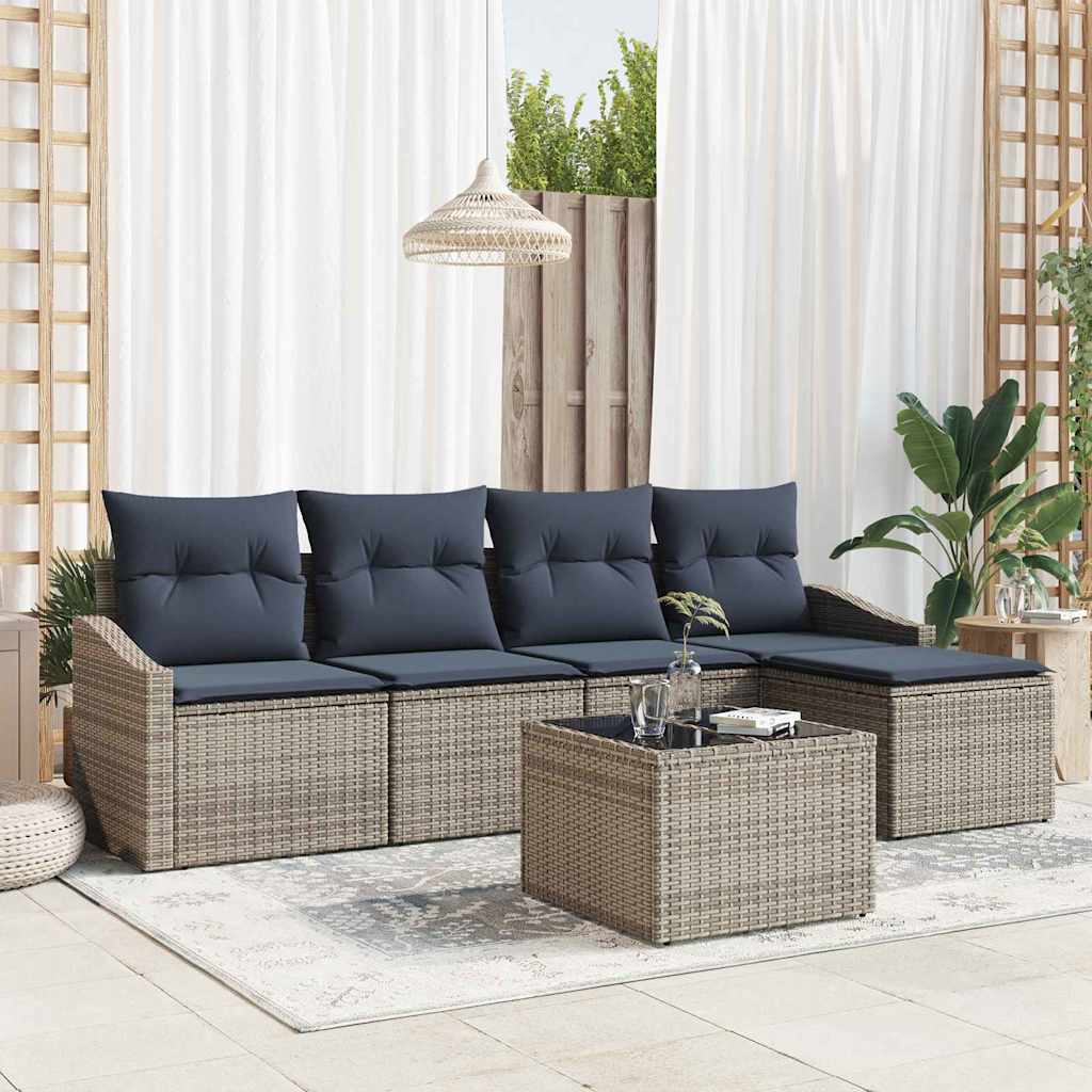 Set di divani con cuscino 6 pcs Grigio e Blu Navy polyrattan | homemem39