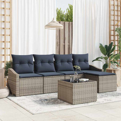 Set di divani con cuscino 6 pcs Grigio e Blu Navy polyrattan | homemem39