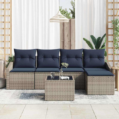 Set di divani con cuscino 6 pcs Grigio e Blu Navy polyrattan | homemem39