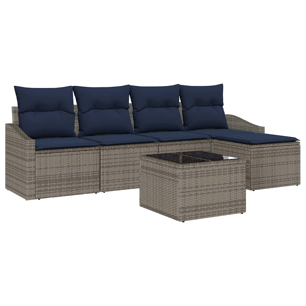 Set di divani con cuscino 6 pcs Grigio e Blu Navy polyrattan | homemem39