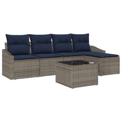 Set di divani con cuscino 6 pcs Grigio e Blu Navy polyrattan | homemem39