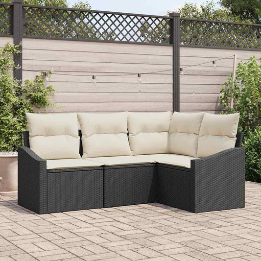 Set Divano da Giardino 4 pcs Nero e Bianco polyrattan