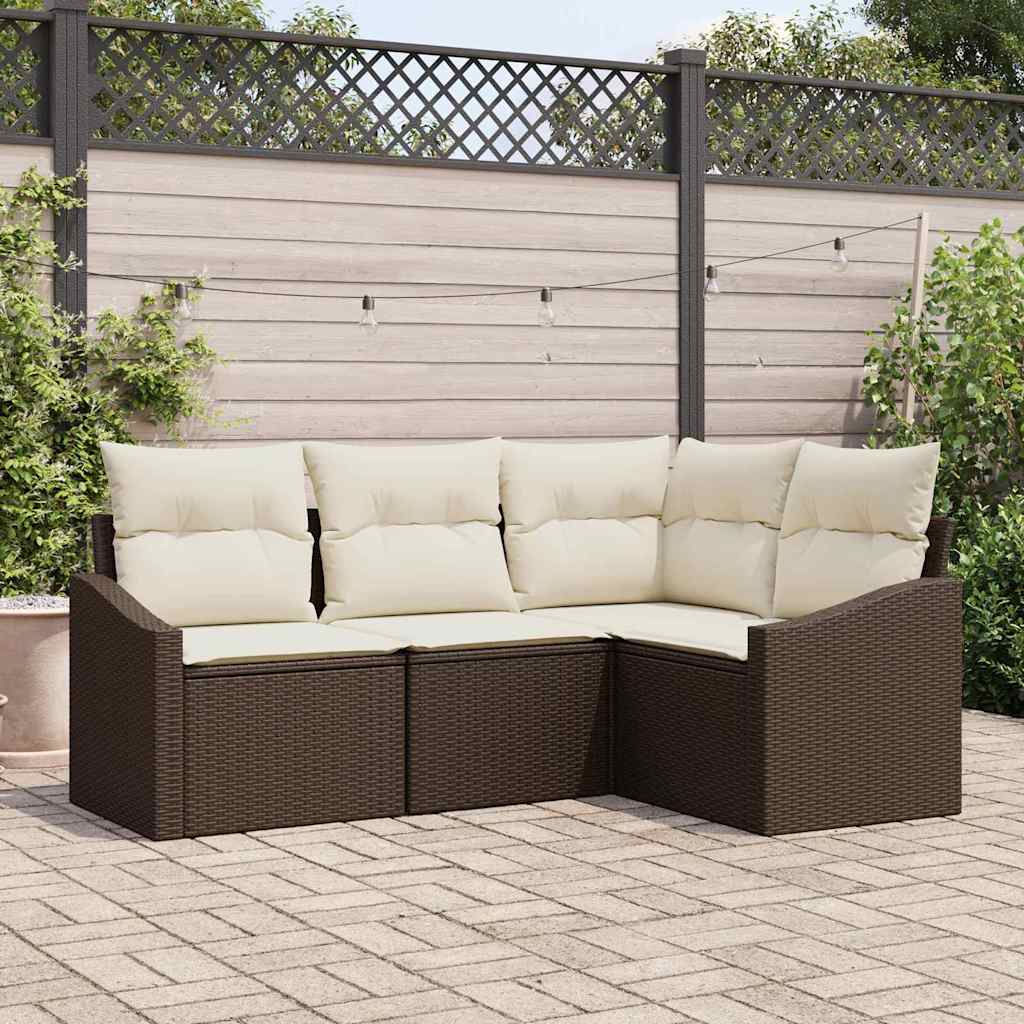 Set Divano da Giardino 4 pcs Marrone e bianco polyrattan | homemem39