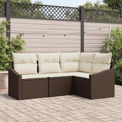Set Divano da Giardino 4 pcs Marrone e bianco polyrattan | homemem39