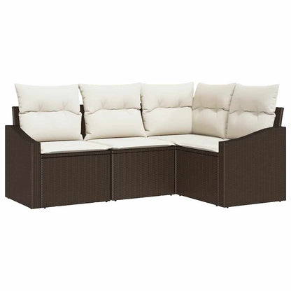 Set Divano da Giardino 4 pcs Marrone e bianco polyrattan | homemem39