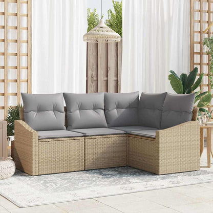 Set Divano da Giardino 4 pcs Beige e Grigio Chiaro polyrattan | homemem39