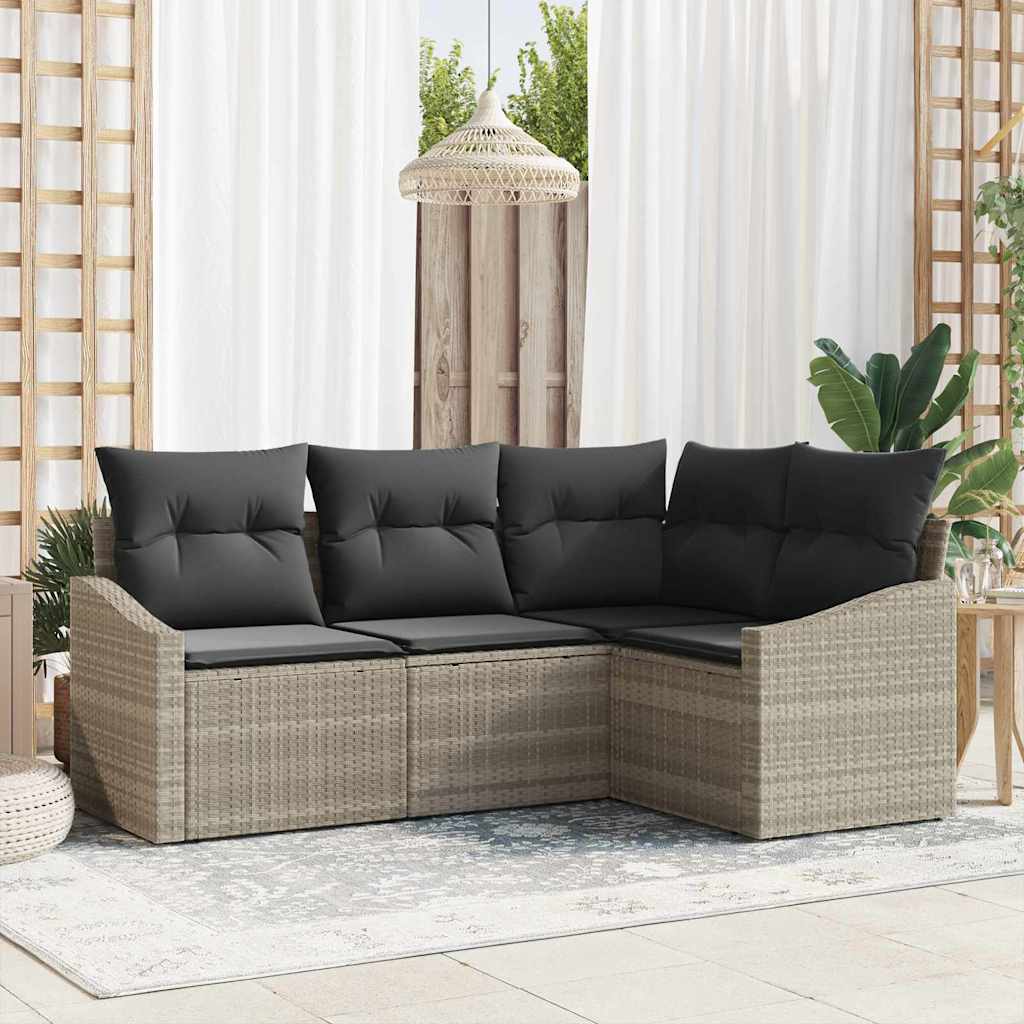 Set Divano da Giardino 4 pcs Grigio chiaro polyrattan | homemem39