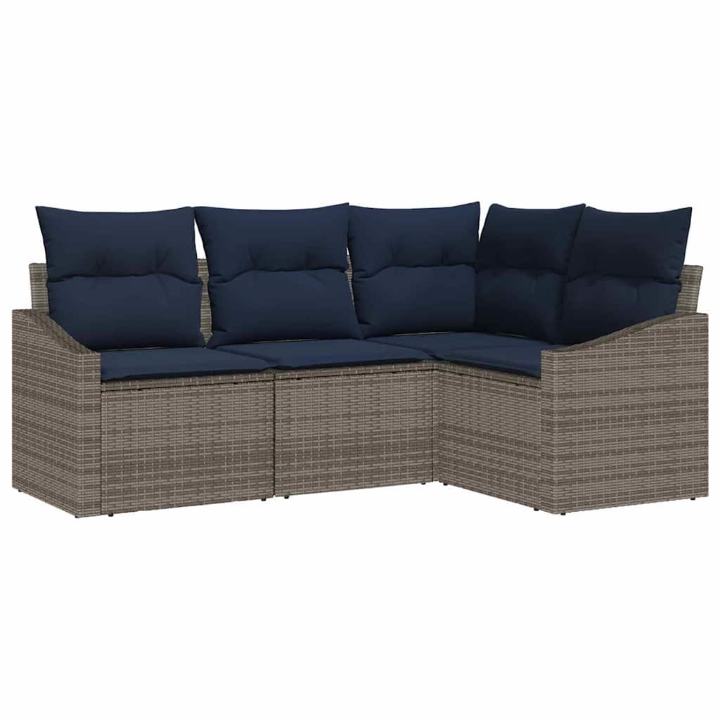 Set Divano da Giardino 4 pcs Grigio e Blu Navy polyrattan | homemem39
