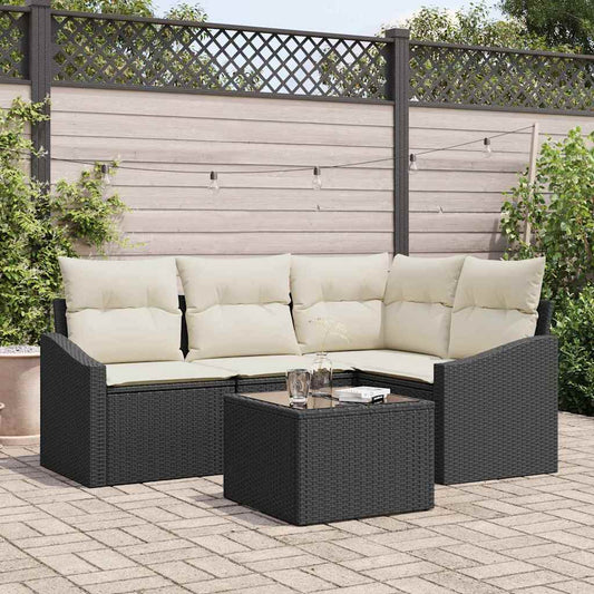 Set Divano da Giardino 5 pcs Marrone e Crema polyrattan