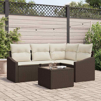 Set Divano da Giardino 5 pcs Marrone e Crema polyrattan | homemem39