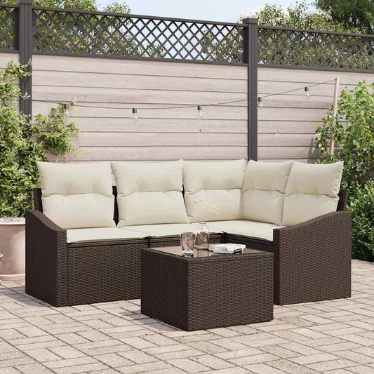 Set Divano da Giardino 5 pcs Marrone e Crema polyrattan