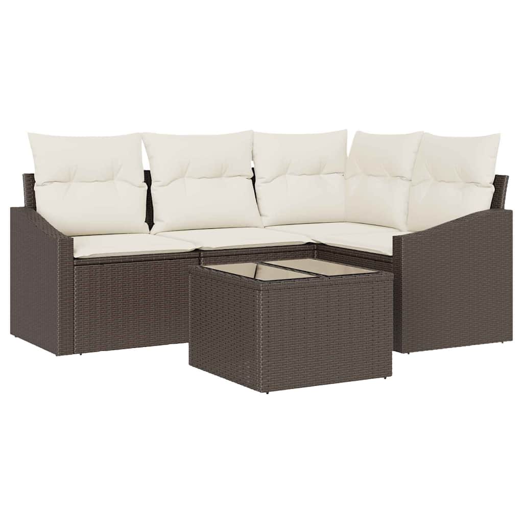 Set Divano da Giardino 5 pcs Marrone e Crema polyrattan | homemem39