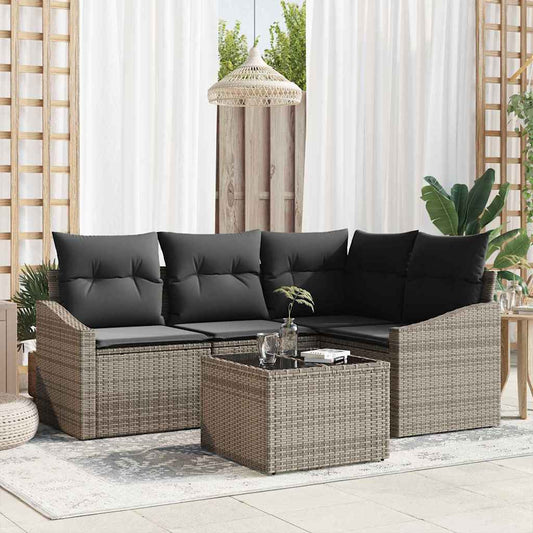 Set Divano da Giardino 5 pcs Grigio chiaro polyrattan