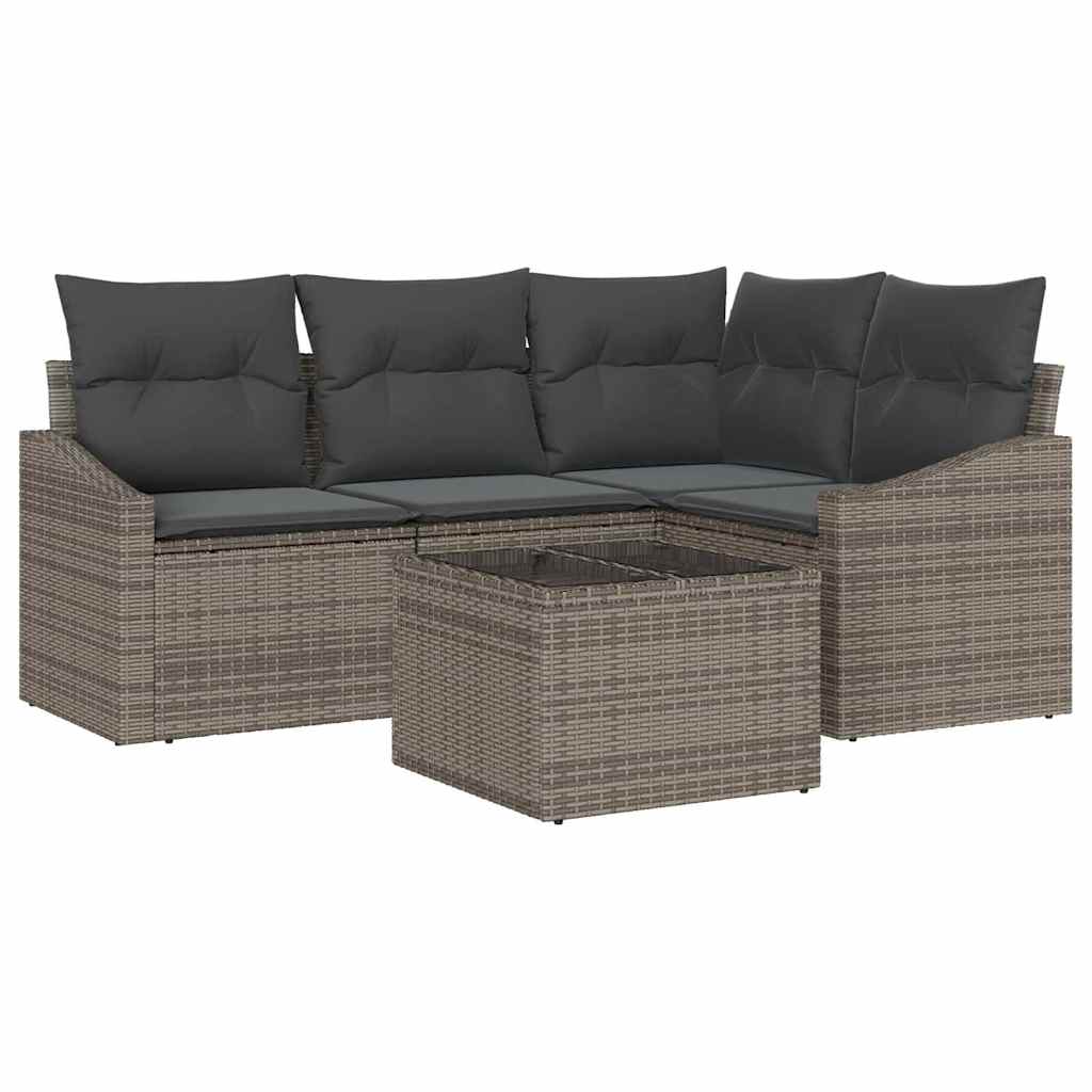 Set di divani con cuscino 5 pcs Grigio chiaro polyrattan