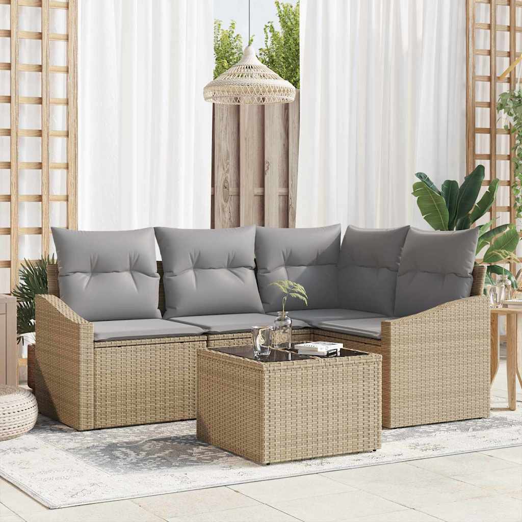 Set Divano da Giardino 5 pcs Beige e Grigio Chiaro polyrattan | homemem39
