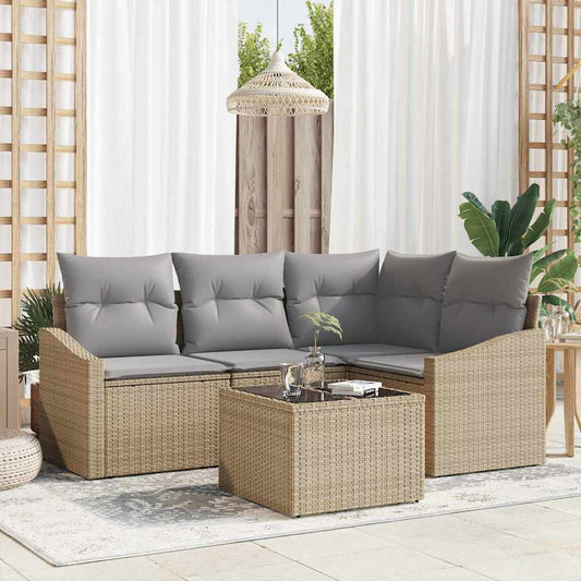 Set Divano da Giardino 5 pcs Beige e Grigio Chiaro polyrattan
