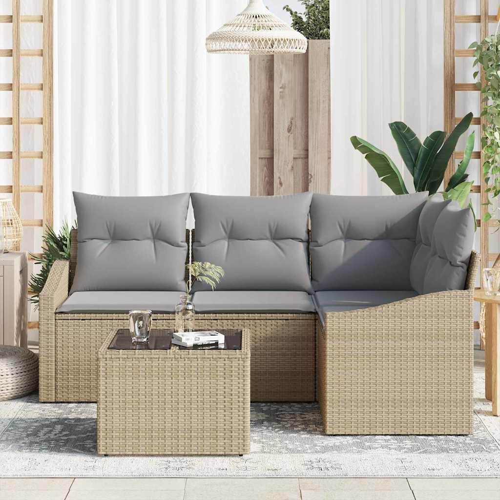 Set Divano da Giardino 5 pcs Beige e Grigio Chiaro polyrattan | homemem39