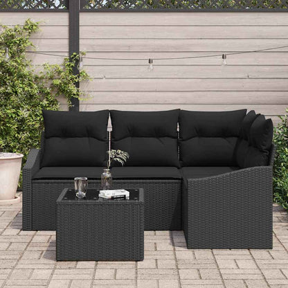 Set Divano da Giardino con cuscino 5 pcs Nero polyrattan