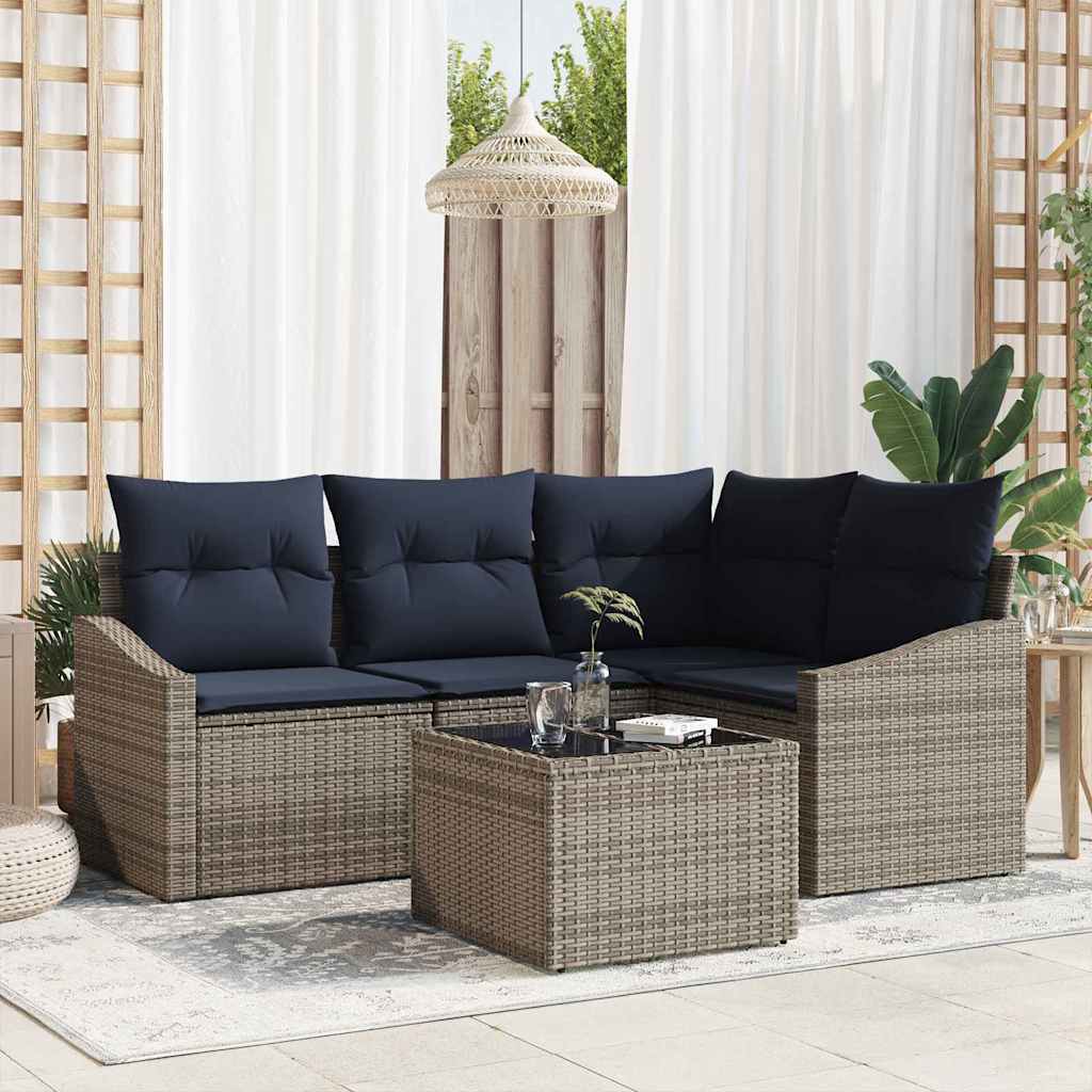 Set Divano da Giardino 5 pcs Grigio e Blu Navy polyrattan | homemem39