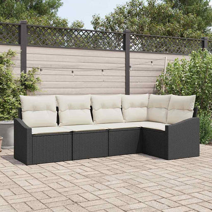 Set Divano da Giardino 5 pcs Nero e Bianco polyrattan | homemem39