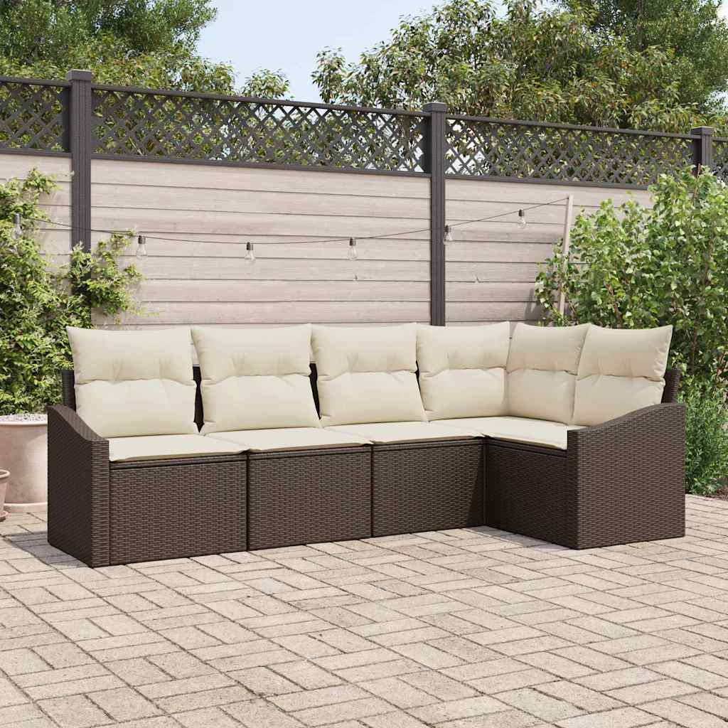 Set Divano da Giardino 5 pcs Marrone e bianco polyrattan | homemem39
