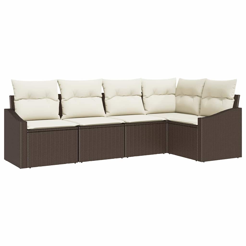 Set Divano da Giardino 5 pcs Marrone e bianco polyrattan | homemem39