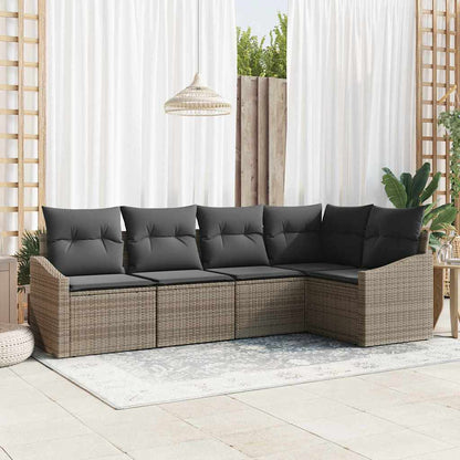 Set Divano da Giardino con cuscino 5 pcs Grigio polyrattan