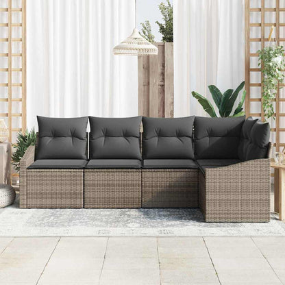 Set Divano da Giardino con cuscino 5 pcs Grigio polyrattan | homemem39