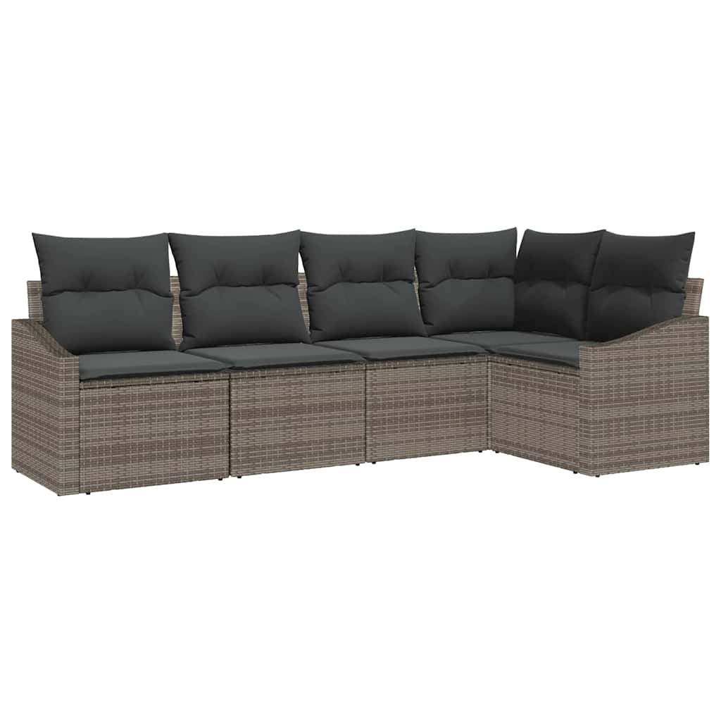 Set Divano da Giardino con cuscino 5 pcs Grigio polyrattan