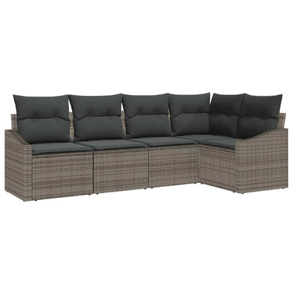 Set Divano da Giardino con cuscino 5 pcs Grigio polyrattan