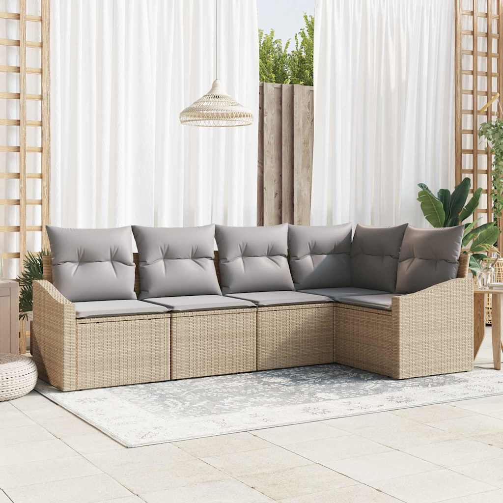 Set Divano da Giardino 5 pcs Beige e Grigio Chiaro polyrattan | homemem39