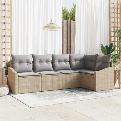 Set Divano da Giardino 5 pcs Beige e Grigio Chiaro polyrattan | homemem39