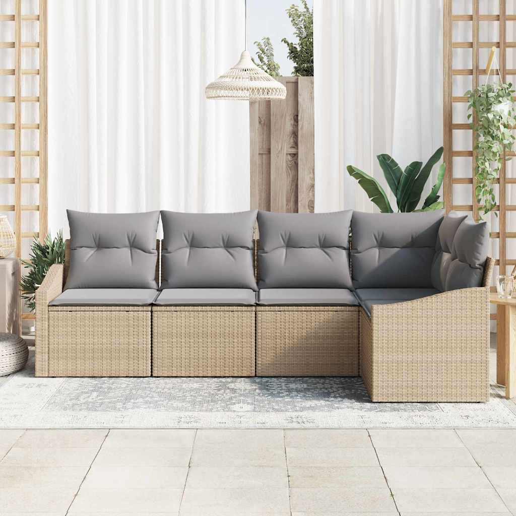 Set Divano da Giardino 5 pcs Beige e Grigio Chiaro polyrattan | homemem39