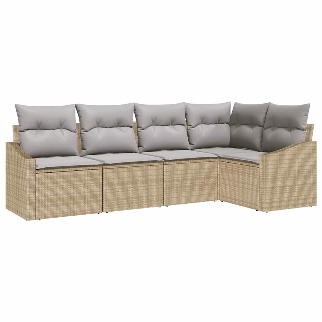 Set Divano da Giardino 5 pcs Beige e Grigio Chiaro polyrattan | homemem39