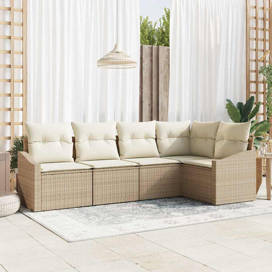 Set Divano da Giardino 5 pcs Beige e Bianco polyrattan