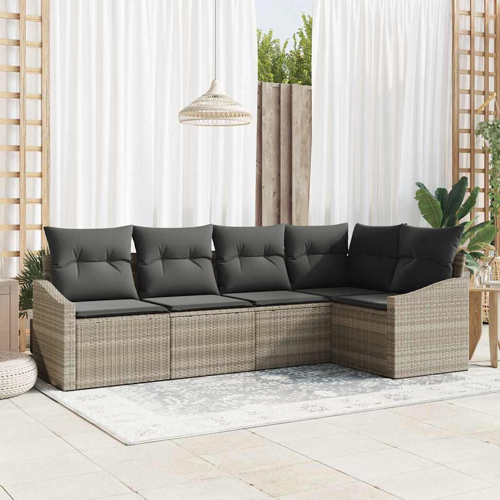 Set Divano da Giardino 5 pcs Grigio chiaro polyrattan | homemem39