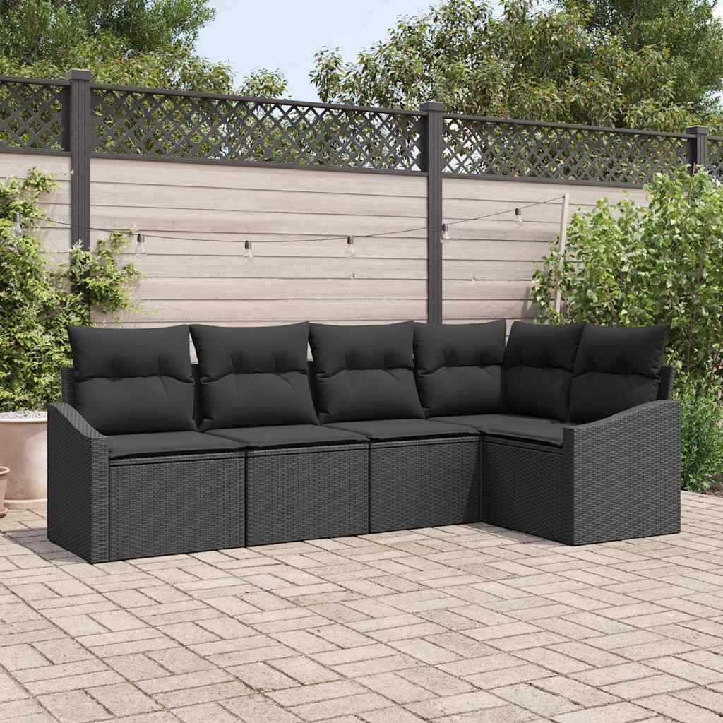 Set Divano da Giardino con cuscino 5 pcs Nero polyrattan | homemem39