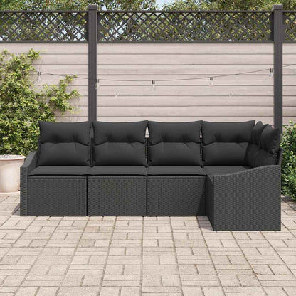 Set Divano da Giardino con cuscino 5 pcs Nero polyrattan | homemem39
