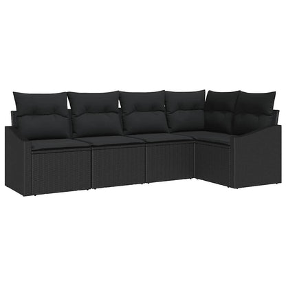 Set Divano da Giardino con cuscino 5 pcs Nero polyrattan | homemem39