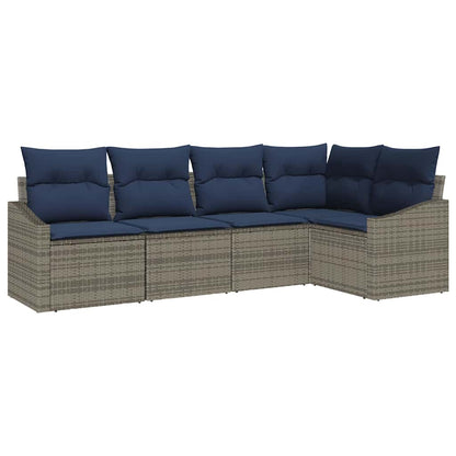 Set Divano da Giardino 5 pcs Grigio e Blu Navy polyrattan | homemem39