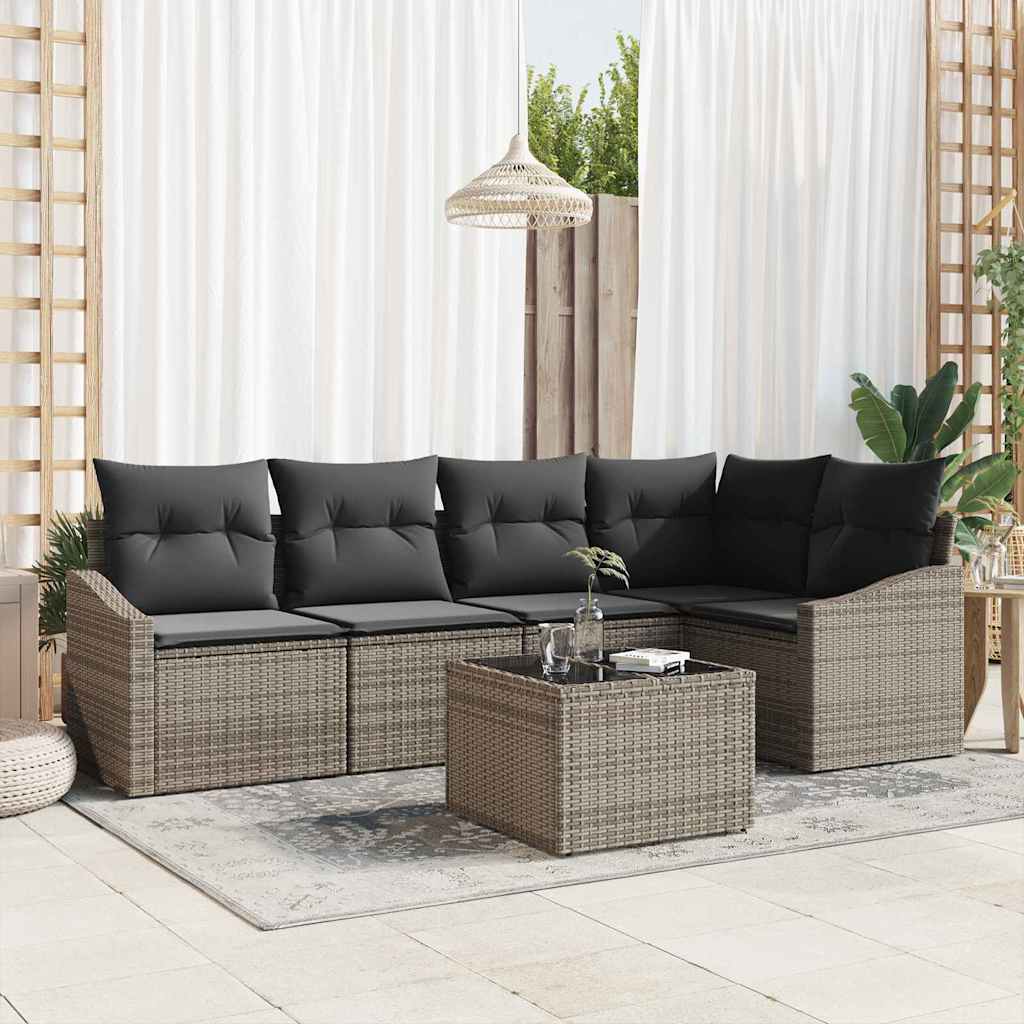 Set Divano da Giardino 6 pcs Grigio chiaro polyrattan | homemem39