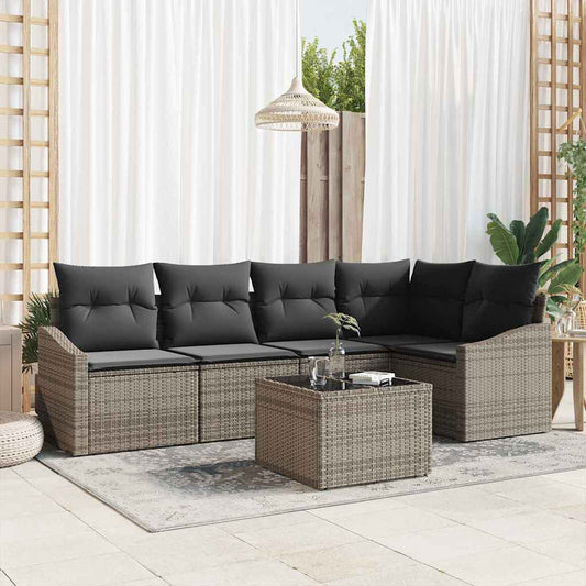 Set Divano da Giardino 6 pcs Grigio chiaro polyrattan