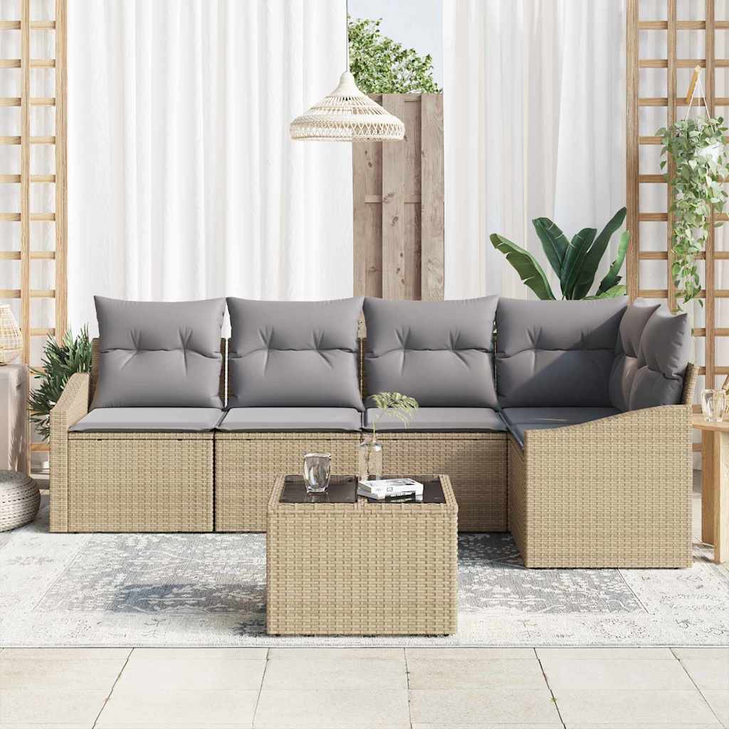 Set Divano da Giardino 6 pcs Beige e Grigio Chiaro polyrattan | homemem39