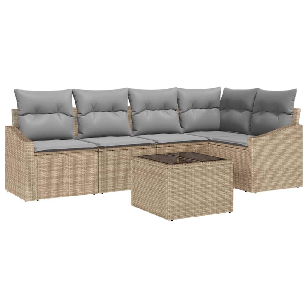 Set Divano da Giardino 6 pcs Beige e Grigio Chiaro polyrattan | homemem39