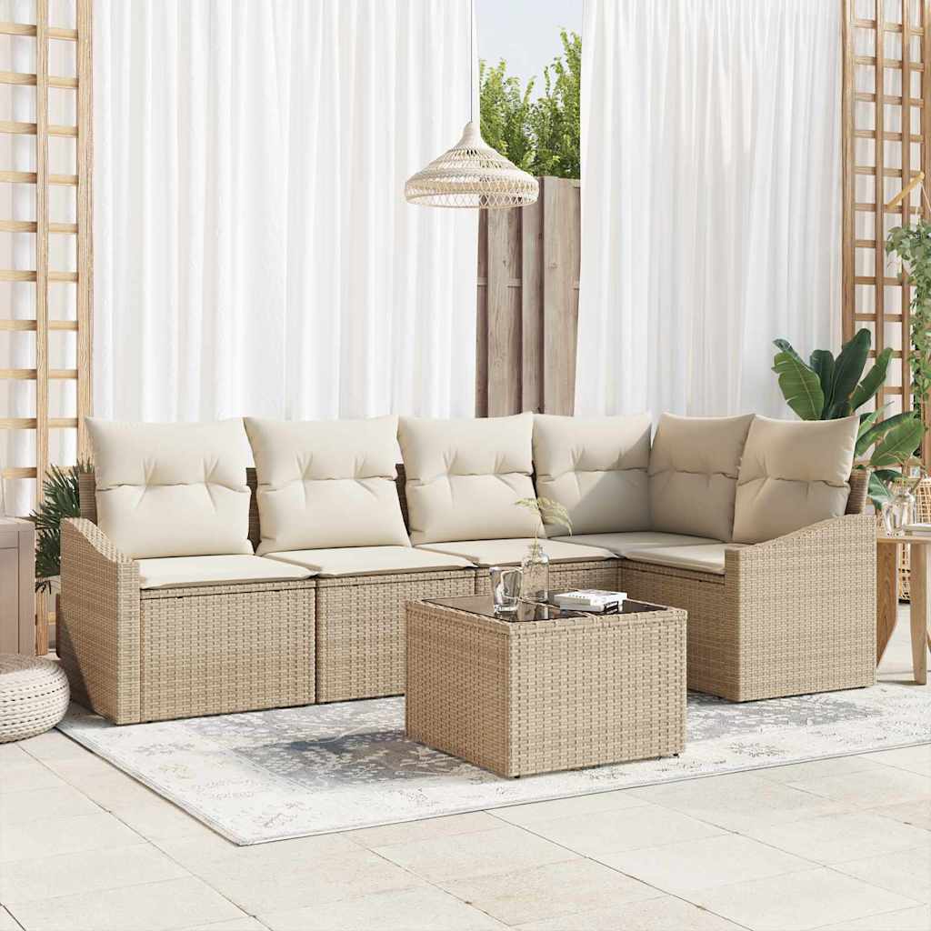 Set Divano da Giardino 6 pcs Beige e Crema polyrattan | homemem39