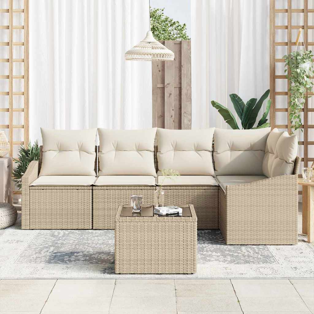 Set Divano da Giardino 6 pcs Beige e Crema polyrattan | homemem39