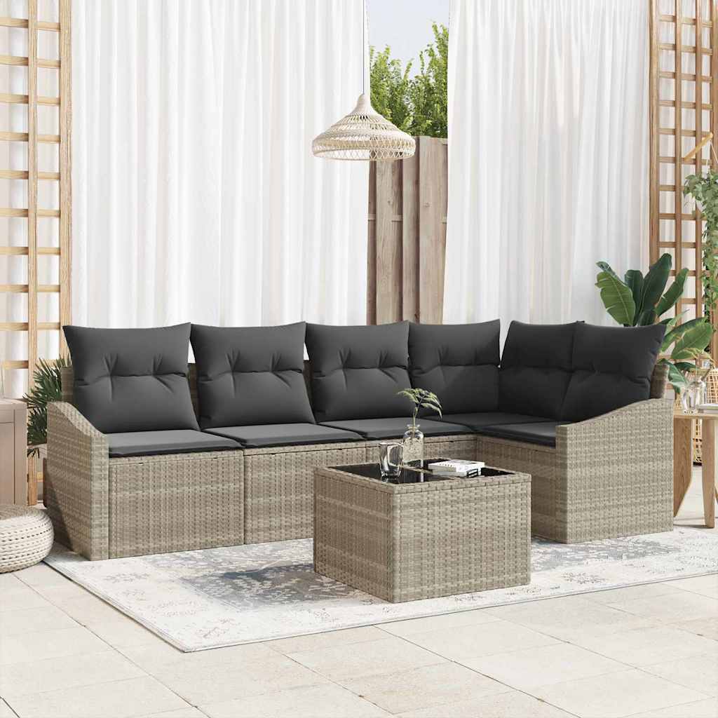 Set Divano da Giardino 6 pcs Grigio chiaro polyrattan | homemem39