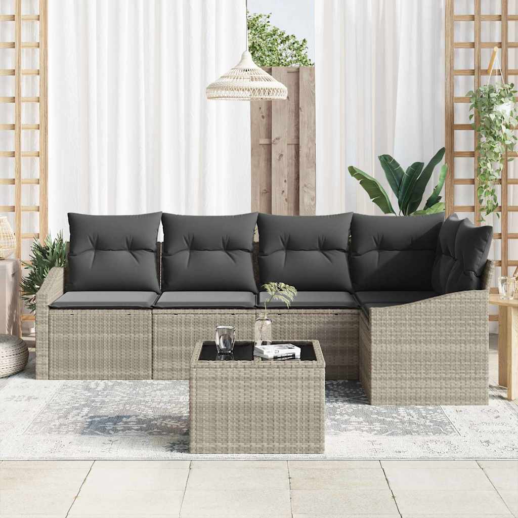 Set Divano da Giardino 6 pcs Grigio chiaro polyrattan | homemem39